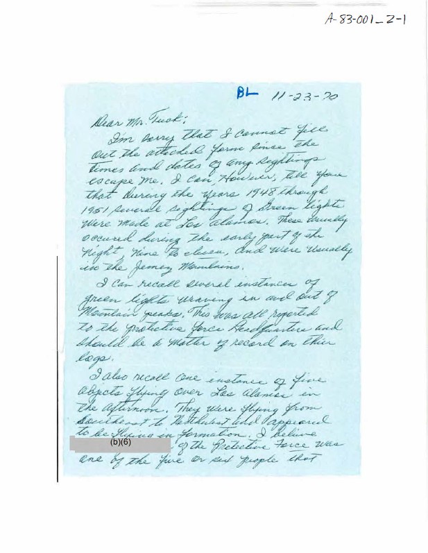 DOE-UAP-D002 ジェームズ・タック書簡、1970年代