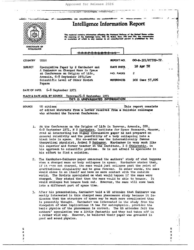 Intelligence Information Report cover page.