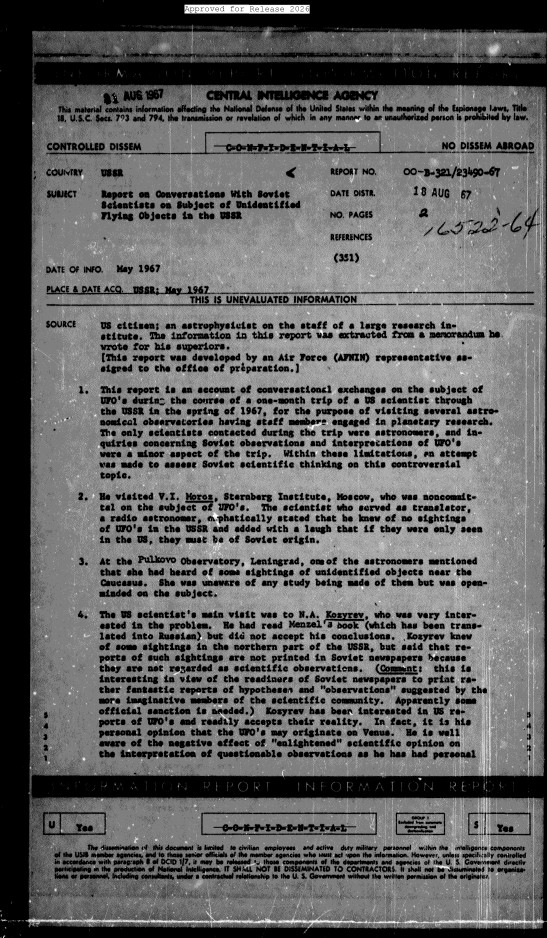 A document with the subject "Report on Conversations With Soviet Scientists".