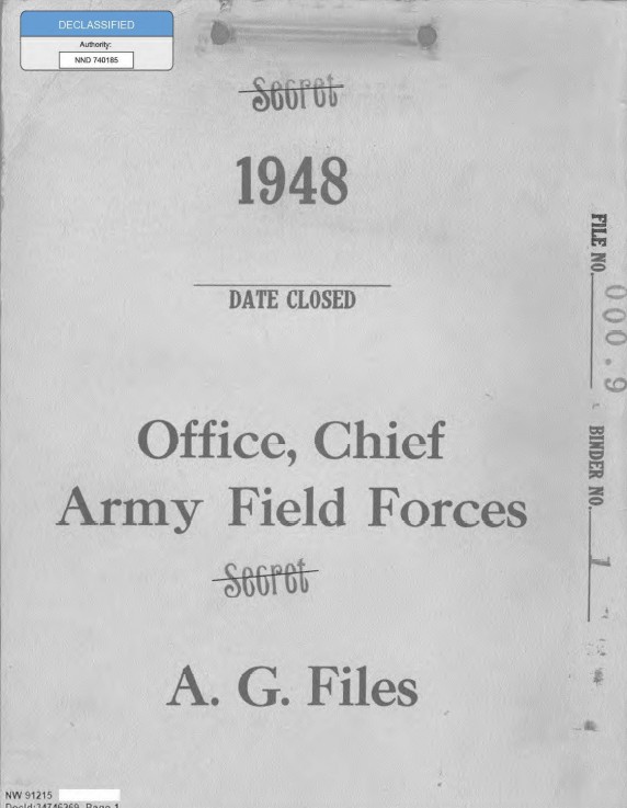 File cover for "Office, Chief Army Field Forces".