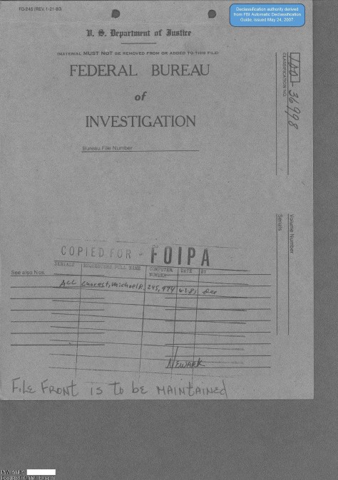 FBI investigation file cover.