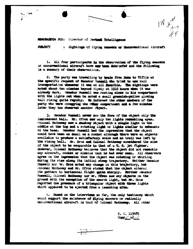 CIA-UAP-D020, Memorandum on Unconventional Aircraft Sightings, 1955