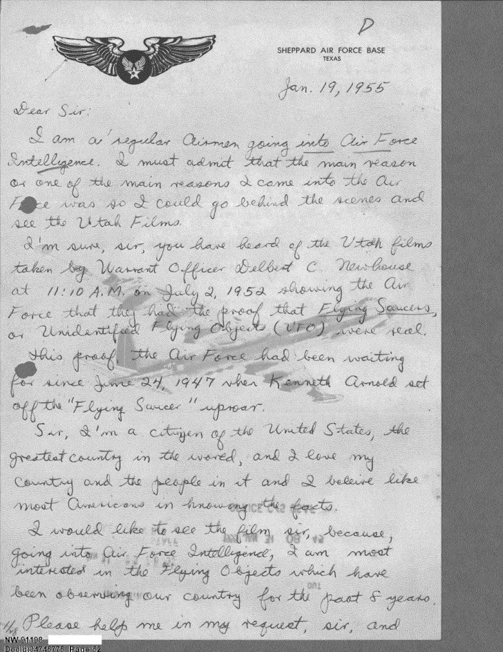 DOW-UAP-D096, Correspondence Relating to Project Blue Book, 1955