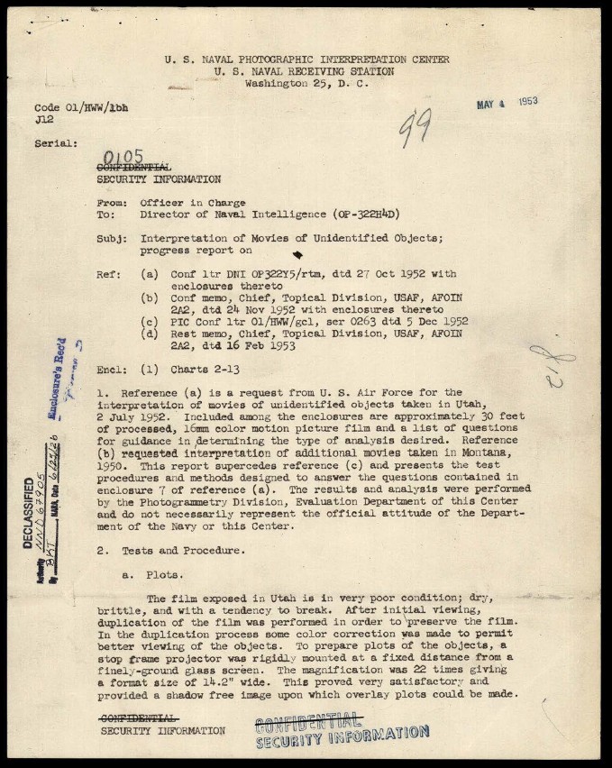 DOW-UAP-D098, Film Analysis of Unidentified Objects, 1953