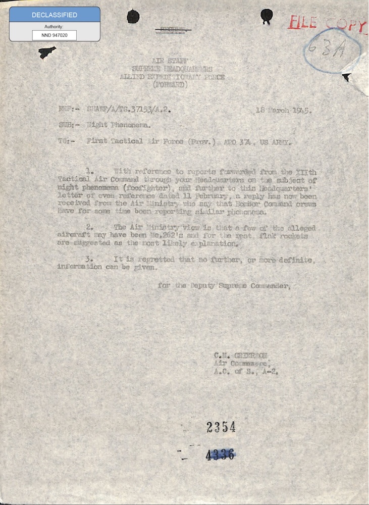 German Armament Equipment Documents, 1944-1945 (Foo Fighters)