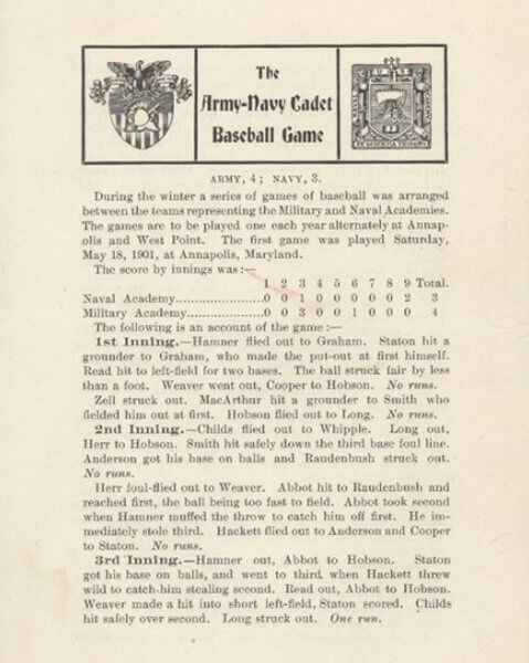 Army and Navy cadet baseball game pamphlet